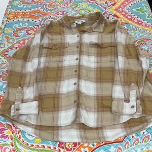 Old Navy Tan and Cream Plaid Shirt